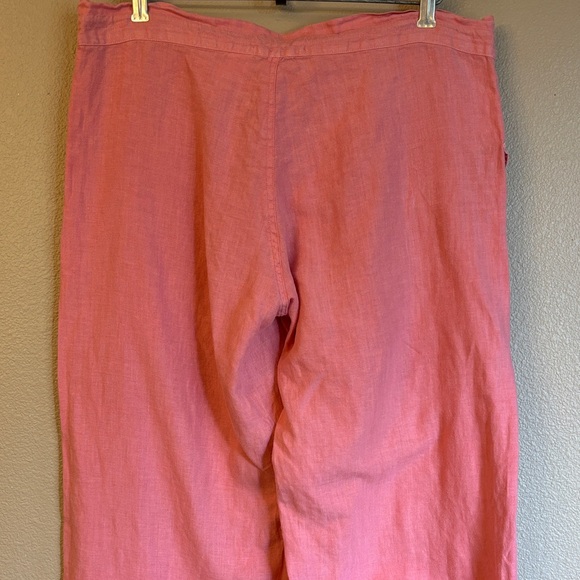 Johnny Was Size MEDIUM Coral Pink Linen Wide Leg Button-Front Pants - Picture 9 of 16